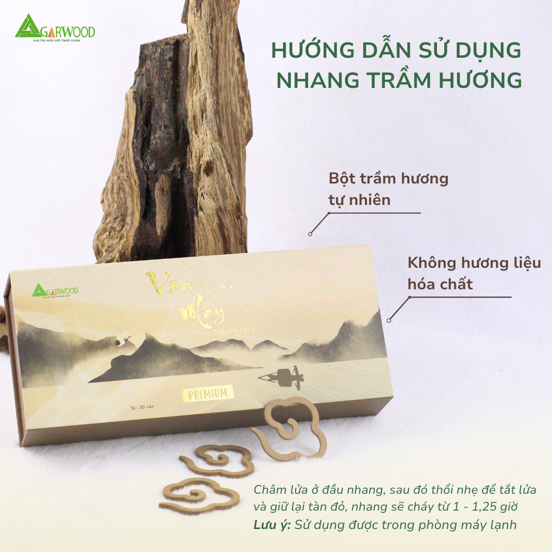 Nhang Vân Mây PREMIUM Trầm Hương TTT (Hộp 30) mùi thơm nhẹ dễ chịu, ít khói không cay mắt, dùng thờ cúng, khử mùi thanh lọc không khí