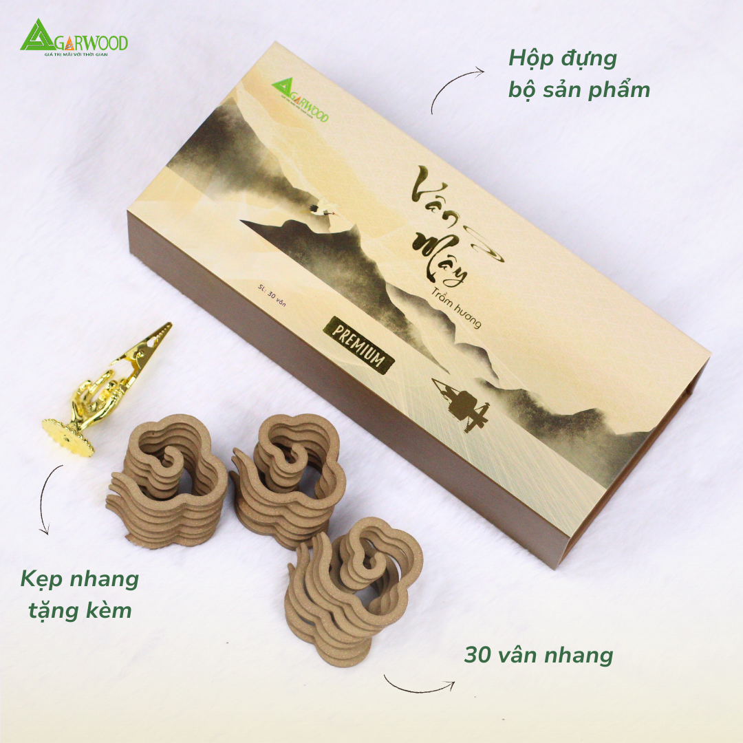 Nhang Vân Mây PREMIUM Trầm Hương TTT (Hộp 30) mùi thơm nhẹ dễ chịu, ít khói không cay mắt, dùng thờ cúng, khử mùi thanh lọc không khí