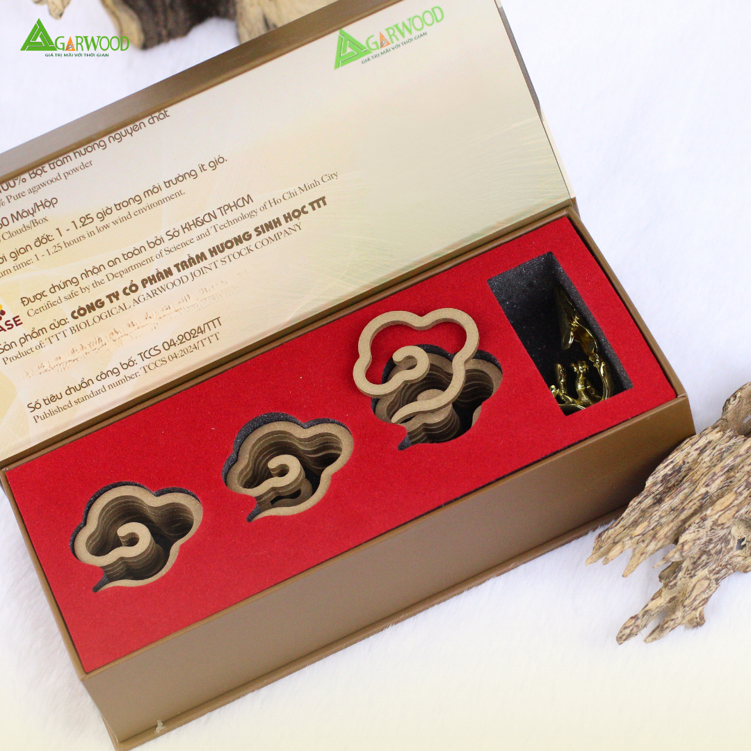 Nhang Vân Mây PREMIUM Trầm Hương TTT (Hộp 30) mùi thơm nhẹ dễ chịu, ít khói không cay mắt, dùng thờ cúng, khử mùi thanh lọc không khí