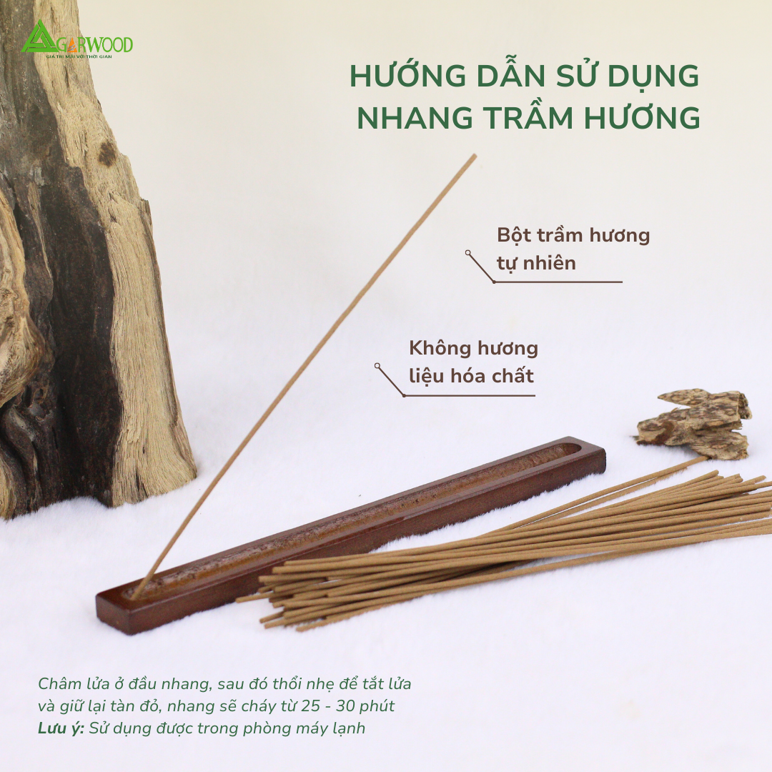 Nhang Không Tăm VIP (Tặng Kèm Đế Cắm) Trầm Hương Sinh Học TTT 20cm mùi nhẹ dễ chịu dùng thư giãn hàng ngày