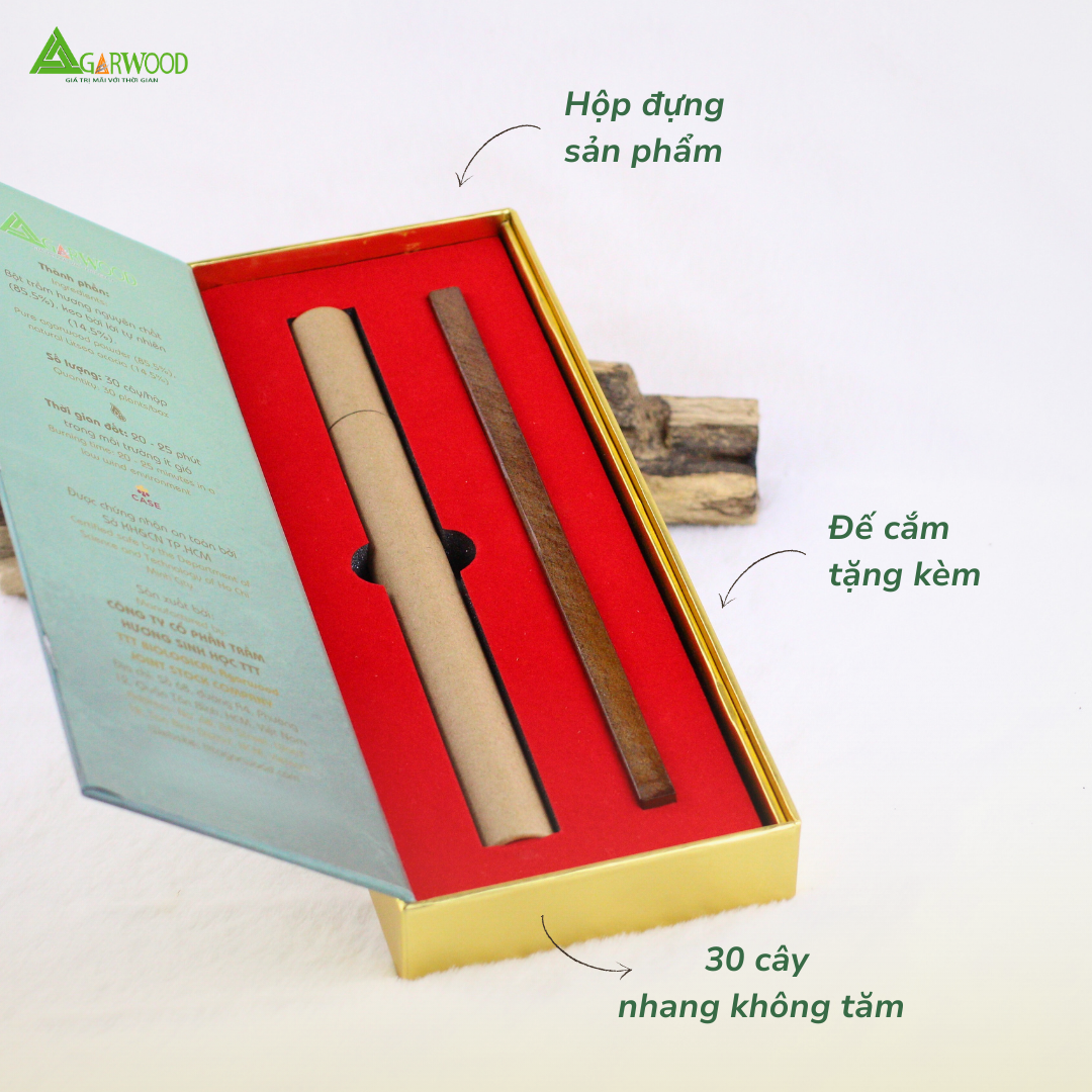 Nhang Không Tăm VIP (Tặng Kèm Đế Cắm) Trầm Hương Sinh Học TTT 20cm mùi nhẹ dễ chịu dùng thư giãn hàng ngày