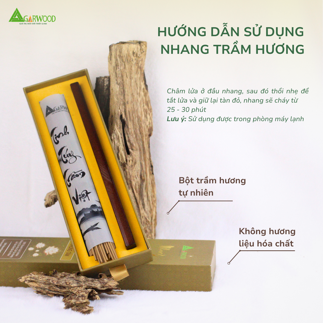 Nhang Không Tăm Premium (Tặng Kèm Đế Cắm) Trầm Hương Sinh Học TTT 30cm mùi nhẹ dễ chịu dùng thư giãn hàng ngày