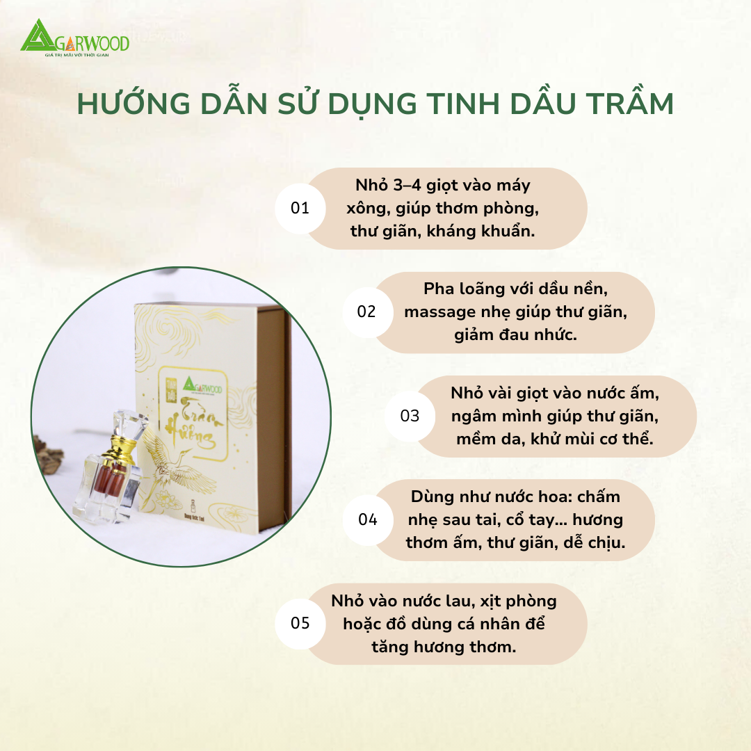 Tinh Dầu Chưng Cất Hơi Nước Trầm Hương TTT hương thơm dịu nhẹ, dùng để xông, trị liệu, massage, hỗ trợ chăm sóc da và sức khỏe