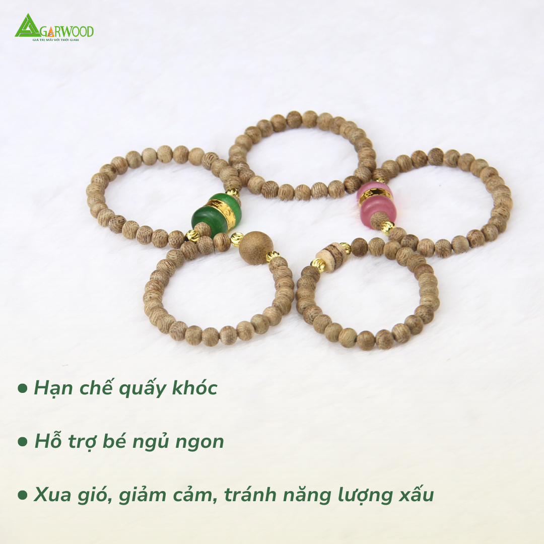 Vòng Trầm Trẻ Em Trầm Hương TTT Vân Đẹp Hỗ Trợ Xua Đuổi Tà Khí, Phong Thủy, Bình An, May Mắn