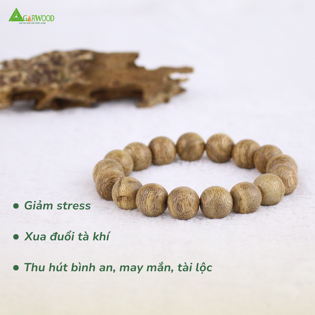 Vòng Tay Trầm Hạt Tròn 12mm Trầm Hương TTT Vân Đẹp Hỗ Trợ Xua Đuổi Tà Khí, Phong Thủy, Bình An, May Mắn
