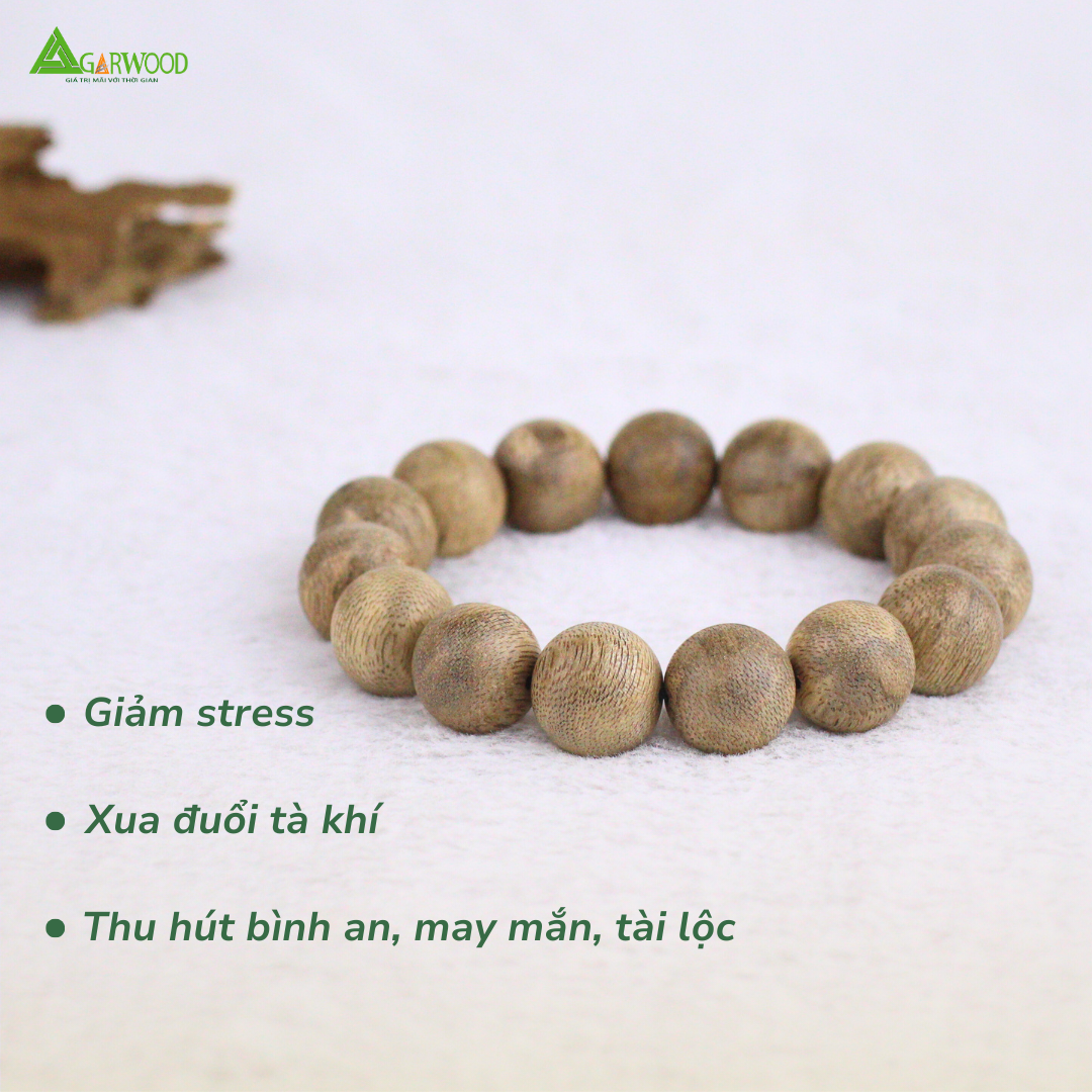 Vòng Tay Trầm Hạt Tròn 16mm Trầm Hương TTT Vân Đẹp Hỗ Trợ Xua Đuổi Tà Khí, Phong Thủy, Bình An, May Mắn