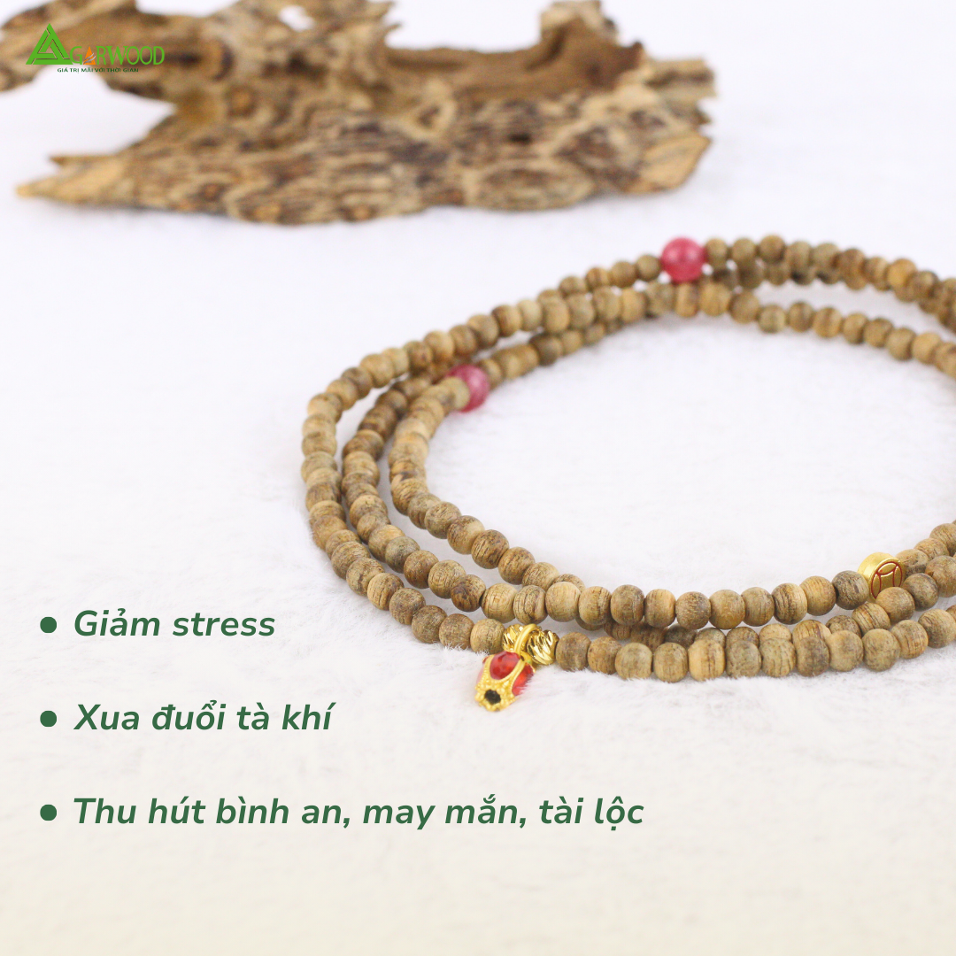 Vòng Trầm Mix Charm 216 Hạt 4mm Trầm Hương TTT Vân Đẹp Hỗ Trợ Xua Đuổi Tà Khí, Phong Thủy, Bình An, May Mắn