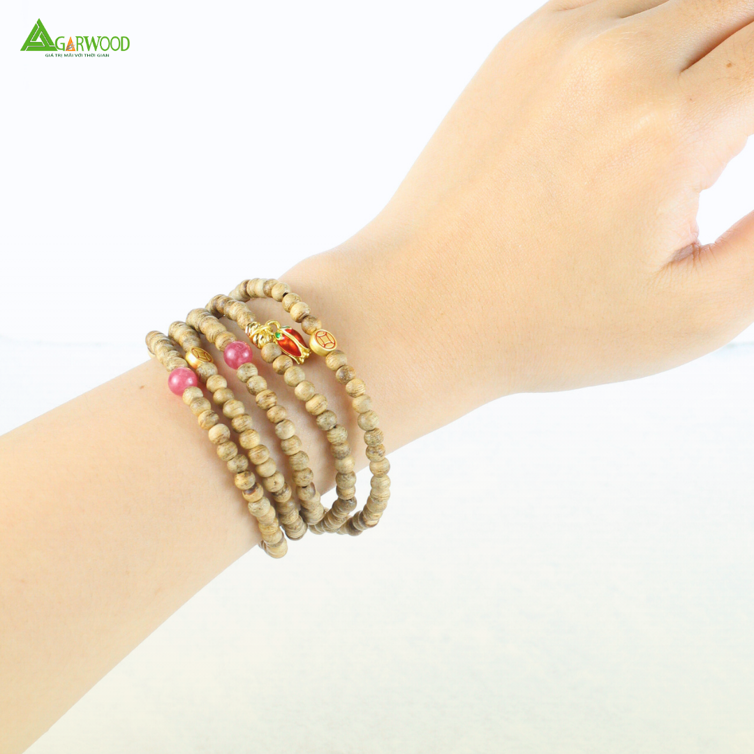 Vòng Trầm Mix Charm 216 Hạt 4mm Trầm Hương TTT Vân Đẹp Hỗ Trợ Xua Đuổi Tà Khí, Phong Thủy, Bình An, May Mắn