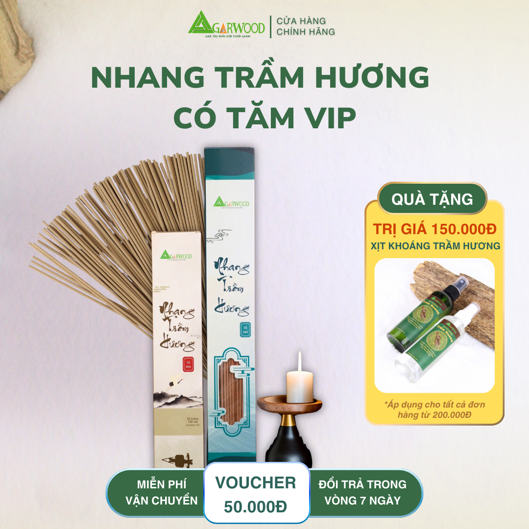 Nhang Cây VIP Trầm Hương TTT (có tăm) mùi thơm nhẹ dễ chịu, ít khói không cay mắt, dùng thờ cúng, khử mùi thanh lọc không khí