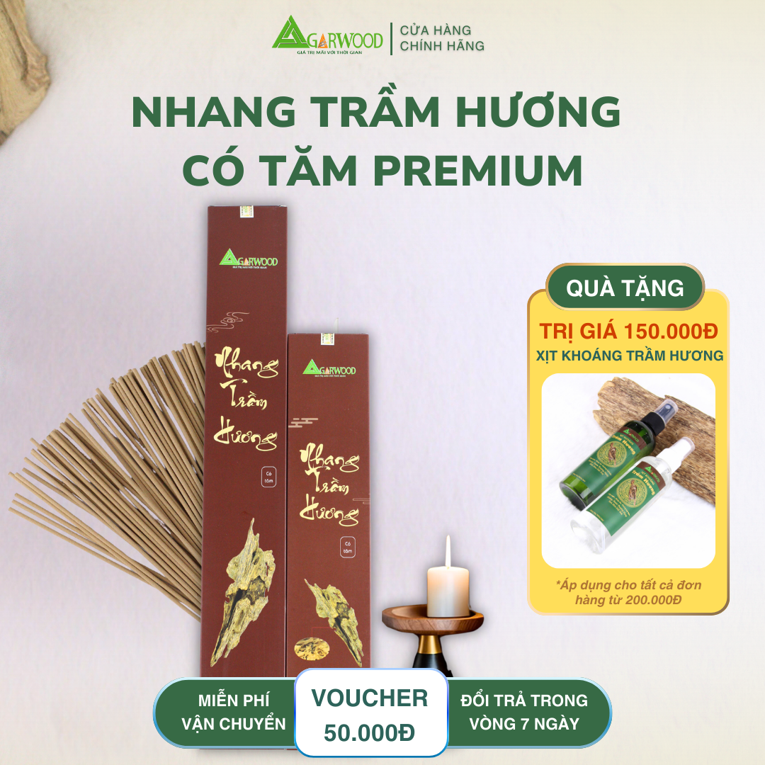 Nhang Cây PREMIUM Trầm Hương TTT (có tăm) mùi thơm nhẹ dễ chịu, ít khói không cay mắt, dùng thờ cúng, khử mùi thanh lọc không khí