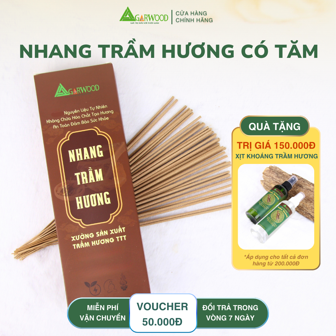Nhang Cây Trầm Hương TTT (có tăm) mùi thơm nhẹ dễ chịu, ít khói không cay mắt, dùng thờ cúng, khử mùi thanh lọc không khí