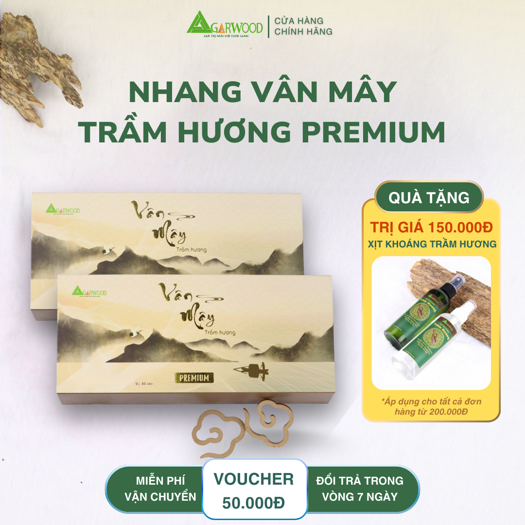 Nhang Vân Mây PREMIUM Trầm Hương TTT (Hộp 30) mùi thơm nhẹ dễ chịu, ít khói không cay mắt, dùng thờ cúng, khử mùi thanh lọc không khí