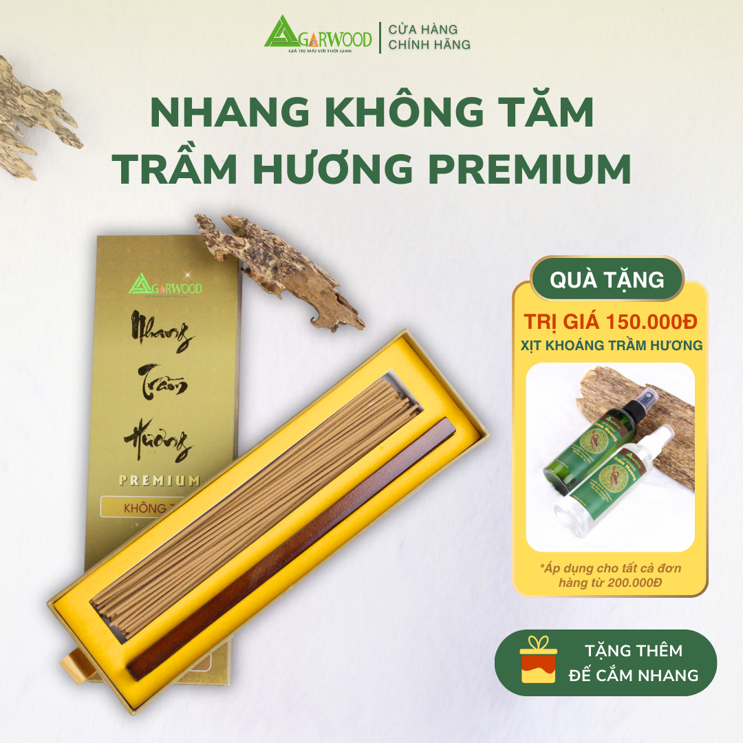 Nhang Không Tăm Premium (Tặng Kèm Đế Cắm) Trầm Hương Sinh Học TTT 30cm mùi nhẹ dễ chịu dùng thư giãn hàng ngày