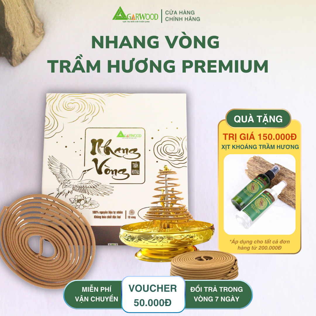 Nhang Vòng PREMIUM Trầm Hương TTT mùi thơm nhẹ dễ chịu, ít khói không cay mắt, dùng thờ cúng, khử mùi thanh lọc không khí
