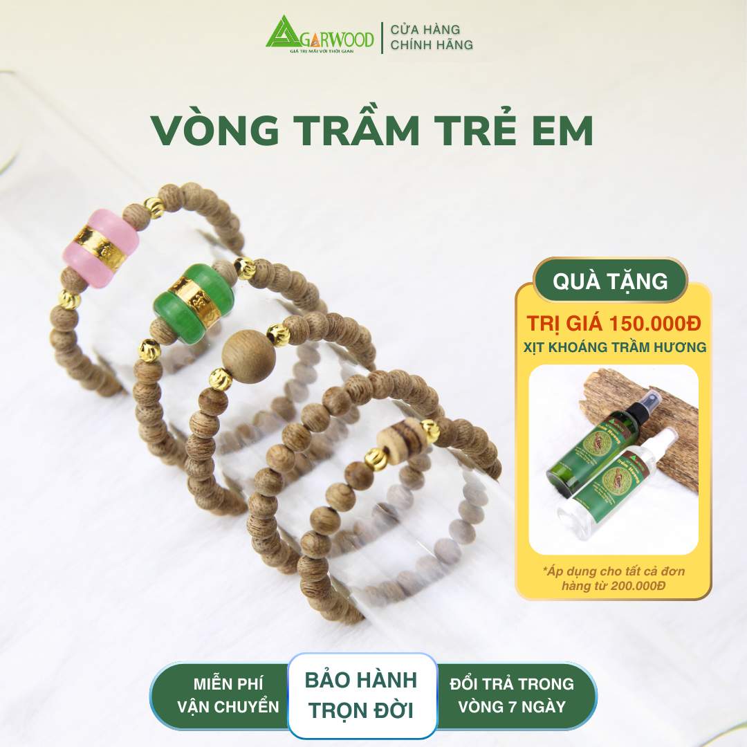 Vòng Trầm Trẻ Em Trầm Hương TTT Vân Đẹp Hỗ Trợ Xua Đuổi Tà Khí, Phong Thủy, Bình An, May Mắn
