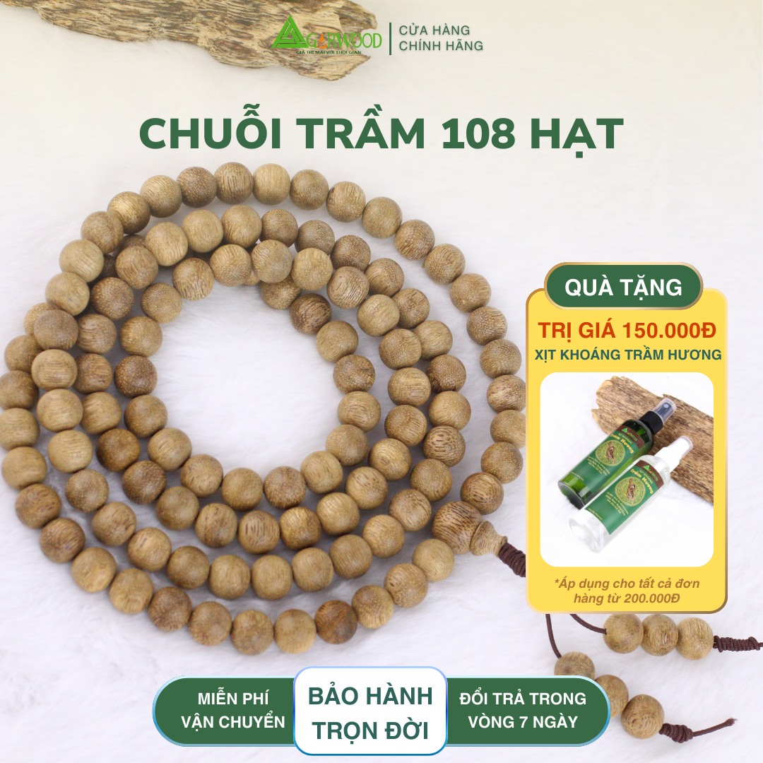 Vòng Trầm 108 Hạt Trầm Hương TTT Vân Đẹp Hỗ Trợ Xua Đuổi Tà Khí, Phong Thủy, Bình An, May Mắn