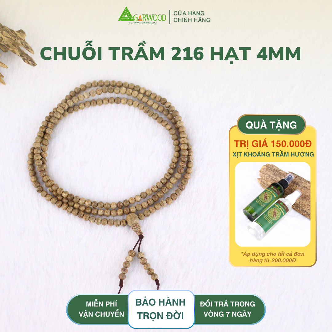 Vòng Trầm 216 Hạt 4mm Trầm Hương TTT Vân Đẹp Hỗ Trợ Xua Đuổi Tà Khí, Phong Thủy, Bình An, May Mắn