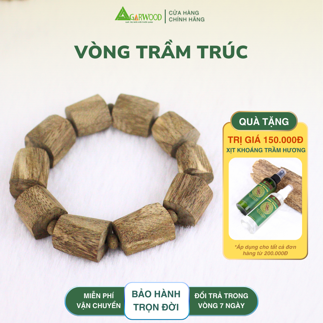 Vòng Trầm Trúc Thô Trầm Hương TTT Vân Đẹp Hỗ Trợ Xua Đuổi Tà Khí, Phong Thủy, Bình An, May Mắn